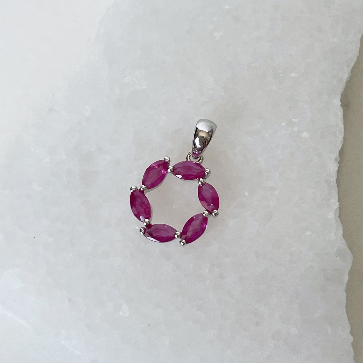 14K Solid Gold Genuine Ruby Circle Pendant