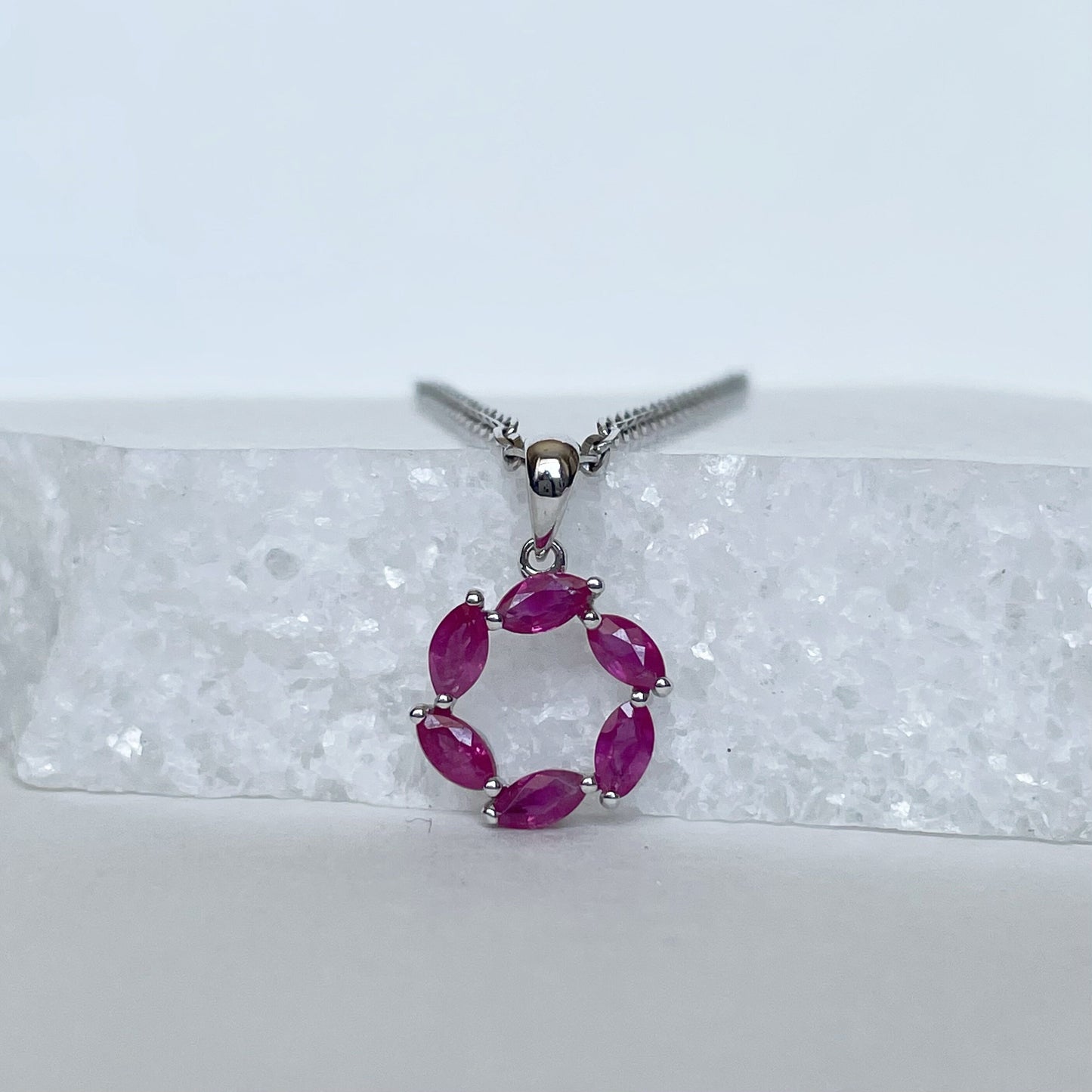 14K Solid Gold Genuine Ruby Circle Pendant