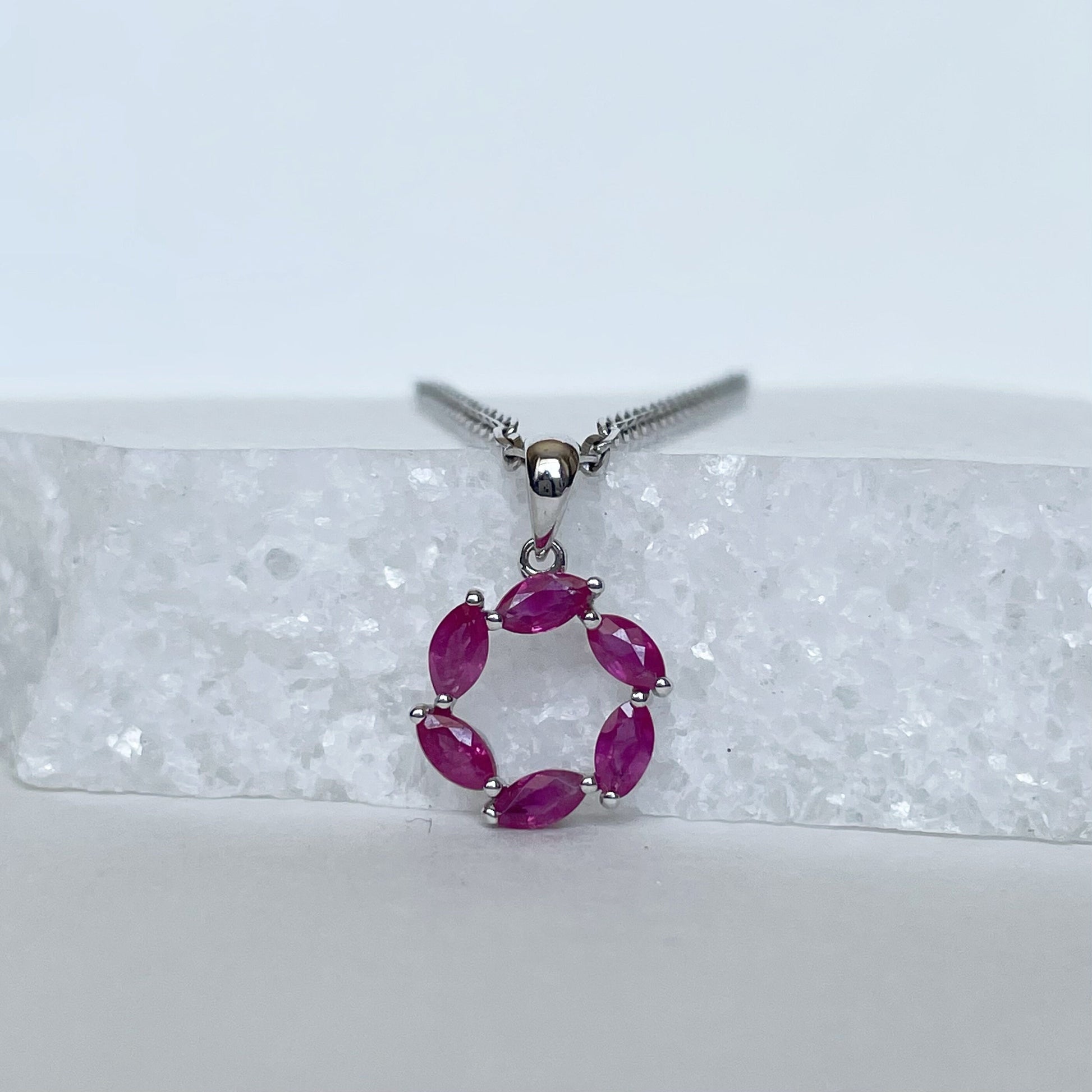 14K Solid Gold Genuine Ruby Circle Pendant