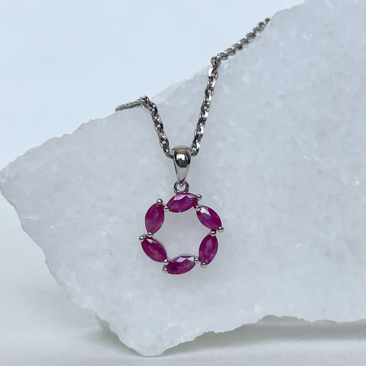 14K Solid Gold Genuine Ruby Circle Pendant