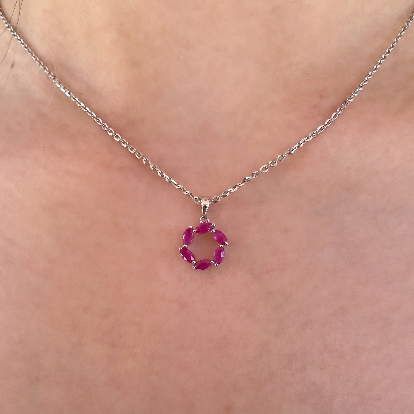 14K Solid Gold Genuine Ruby Circle Pendant