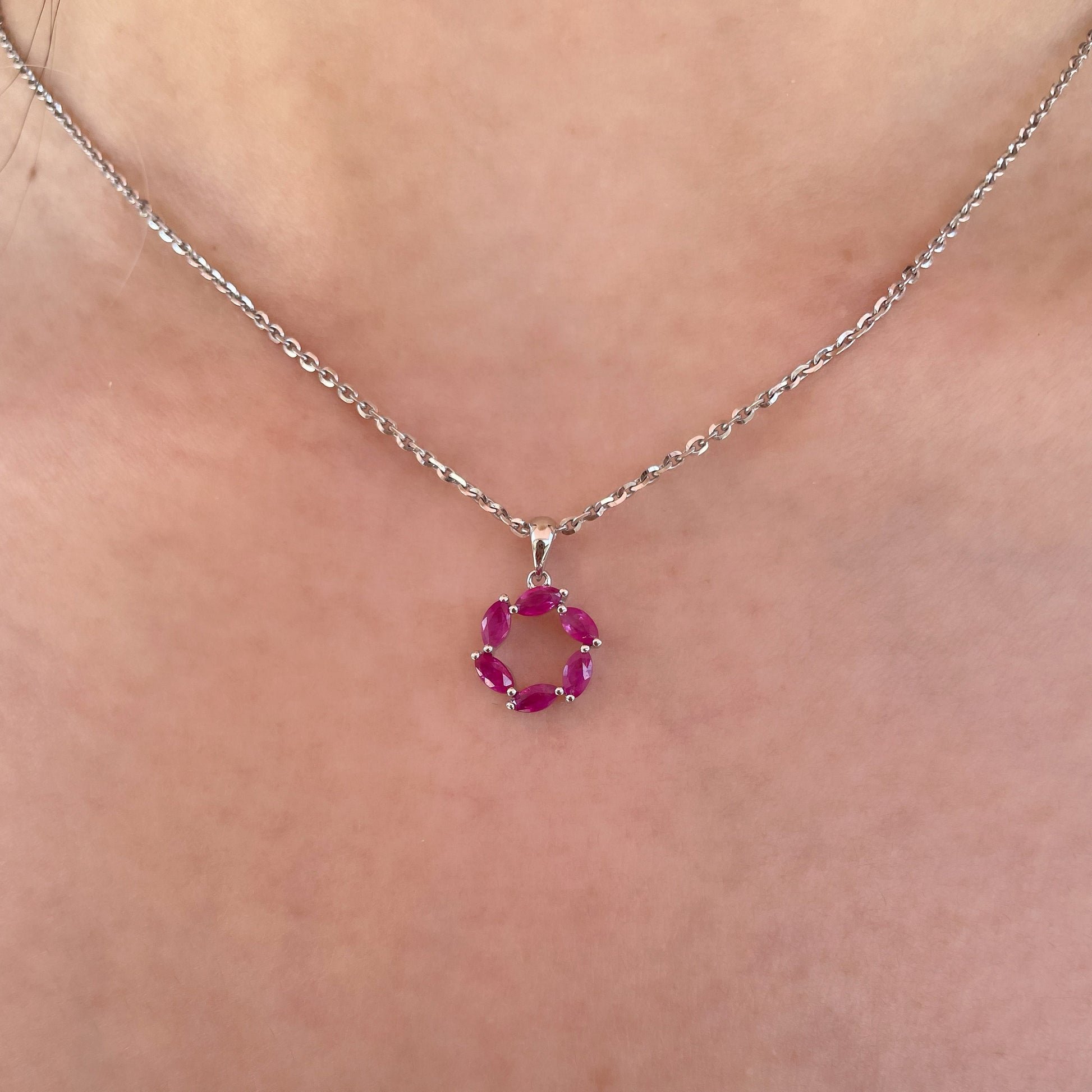 14K Solid Gold Genuine Ruby Circle Pendant (pendant only)
