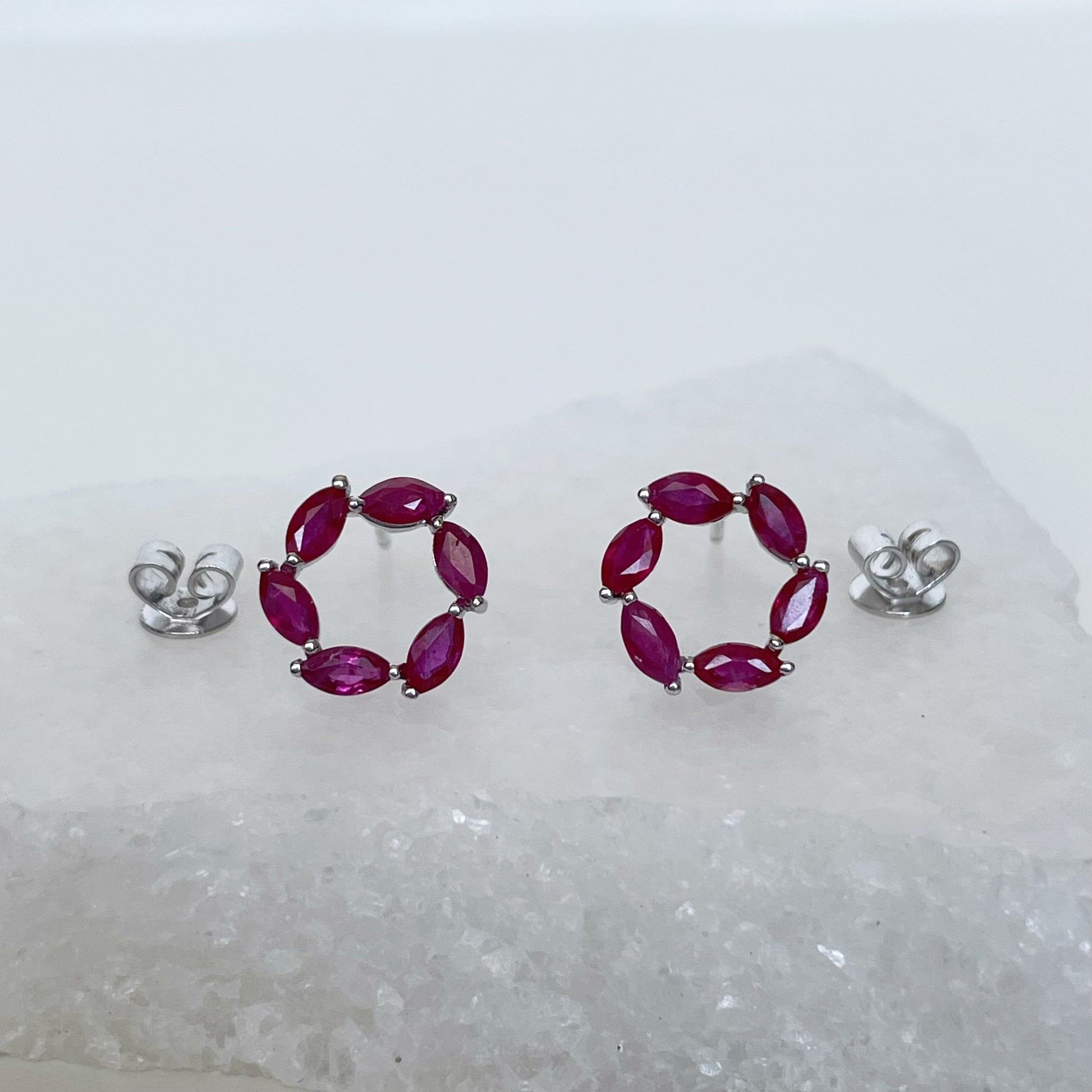 14K Solid Gold Genuine Ruby Circle Earrings/Pair