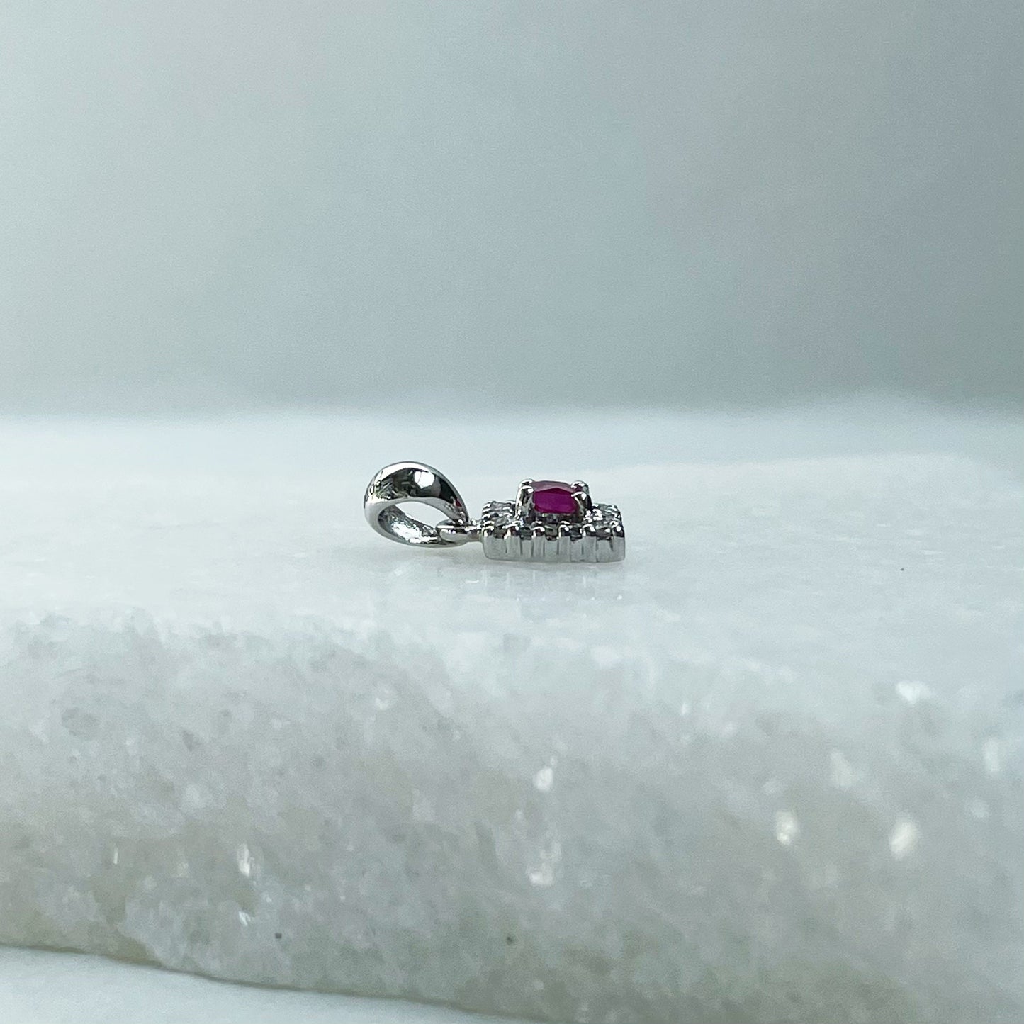 14K Solid Gold Genuine Ruby and Diamond Square Pendant