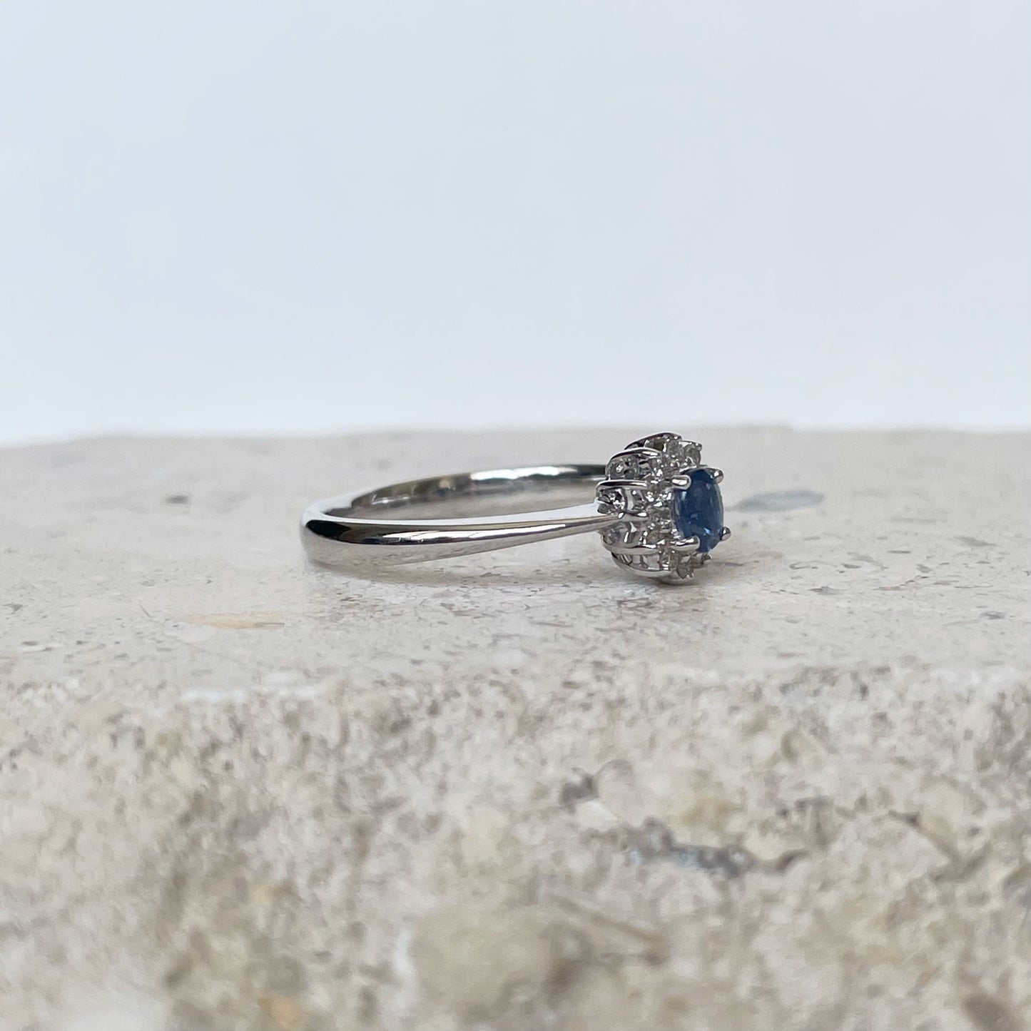 14K White Gold Natural Sapphire and Diamond Halo Ring