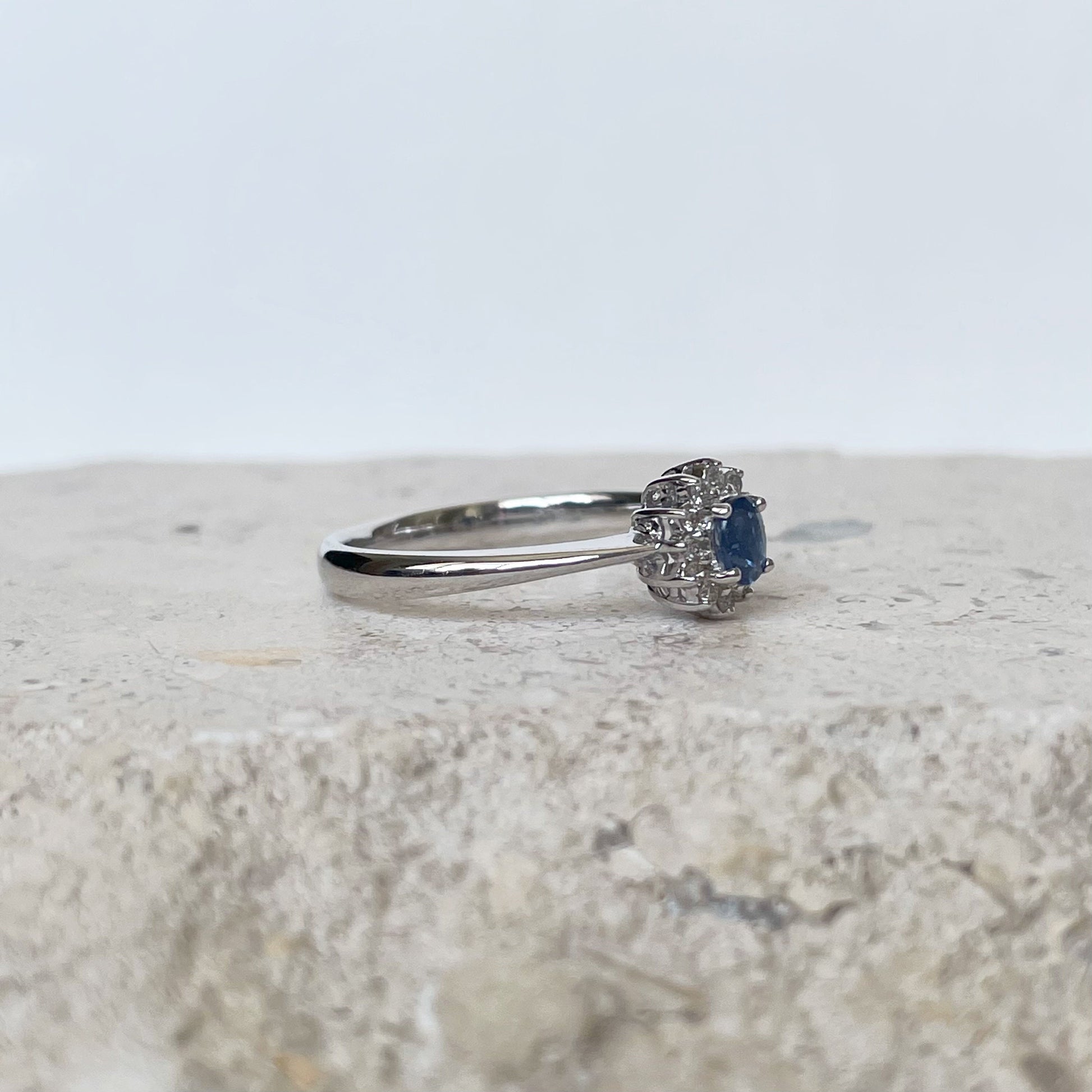 14K White Gold Natural Sapphire and Diamond Halo Ring