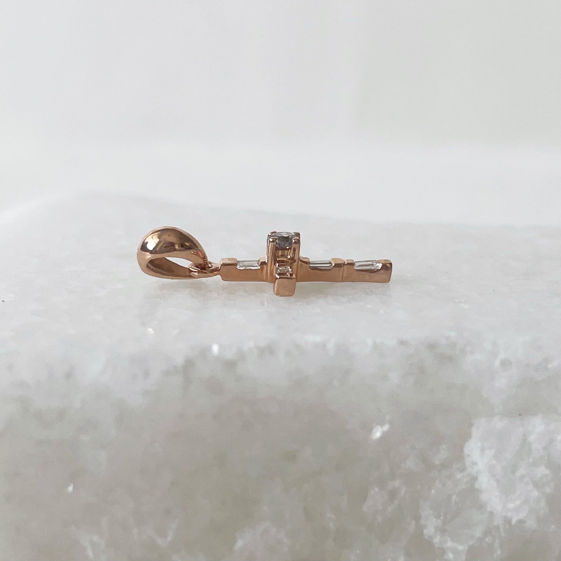 14K Solid Gold Diamond Cross Pendant