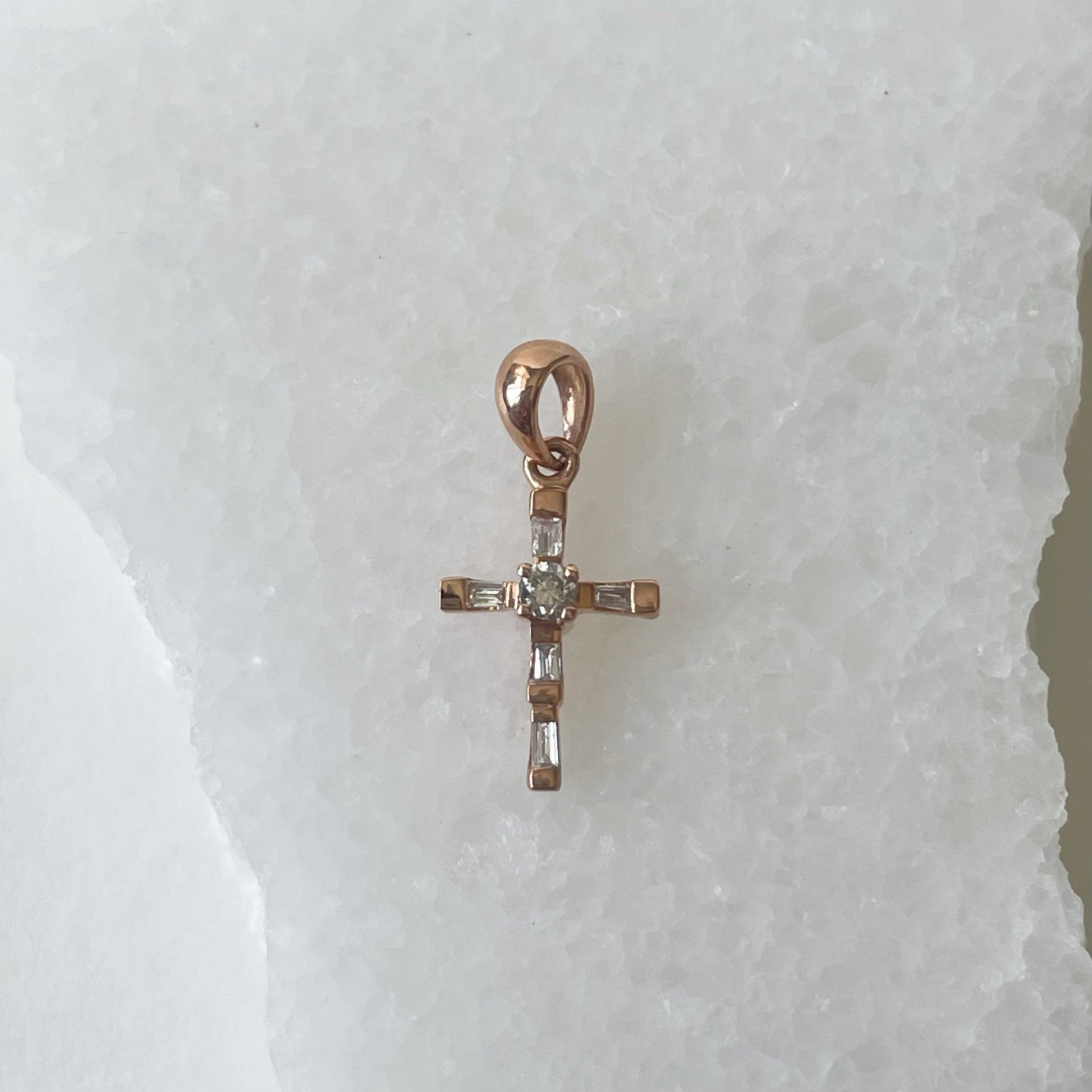 14K Solid Gold Diamond Cross Pendant