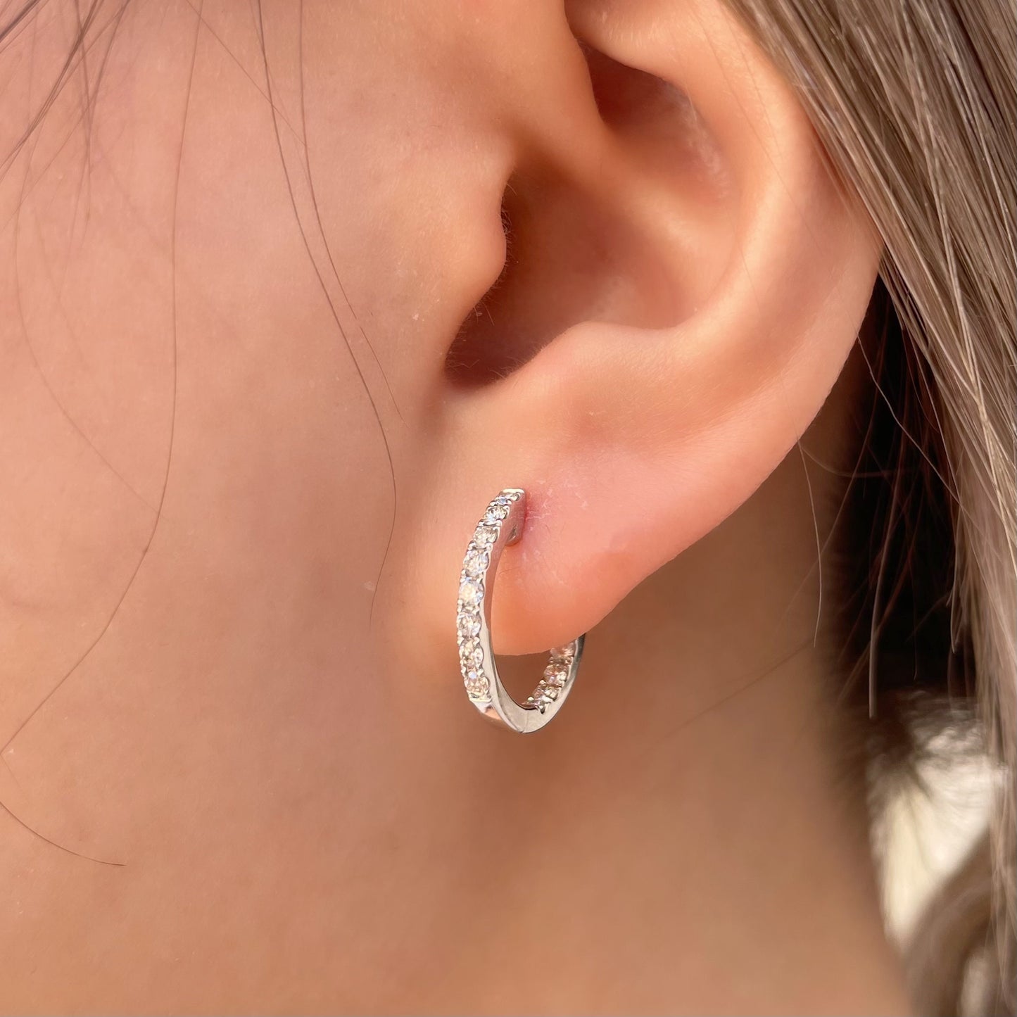 14K Solid Gold 0.43 ct. Genuine Diamond Hoops/Pair