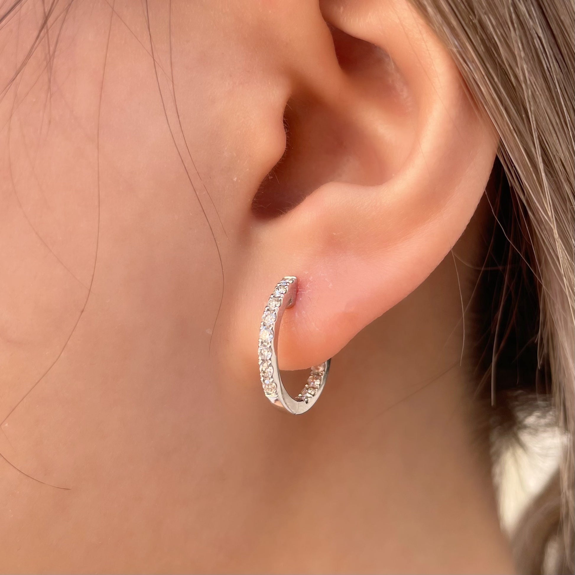 14K Solid Gold 0.43 ct. Genuine Diamond Hoops/Pair