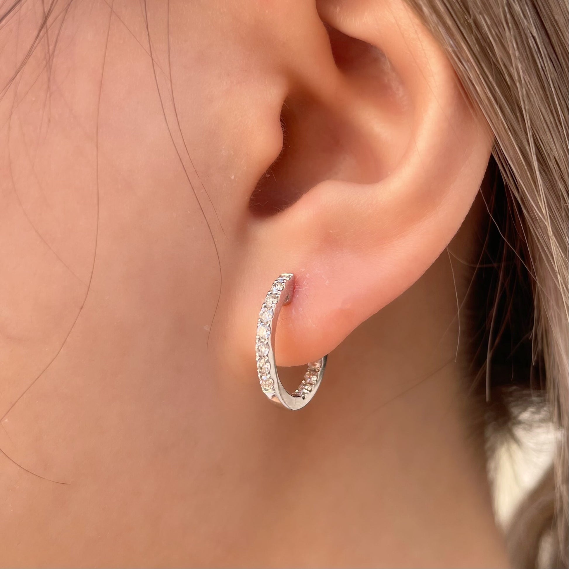 14K Solid Gold Diamond Hoop Earrings | Natural Diamond Hoops | Genuine Diamond Huggie Earrings | Everyday Luxury Gift for Her