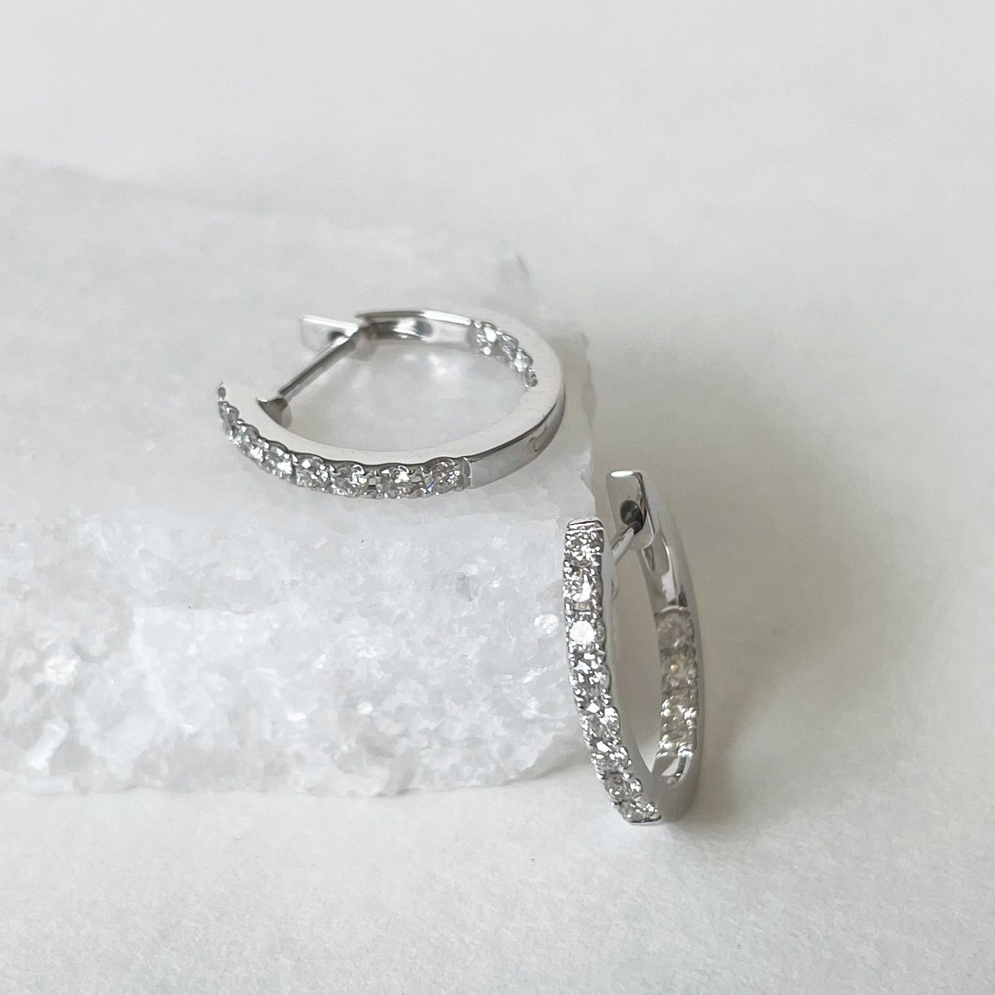 14K Solid Gold 0.43 ct. Genuine Diamond Hoops/Pair