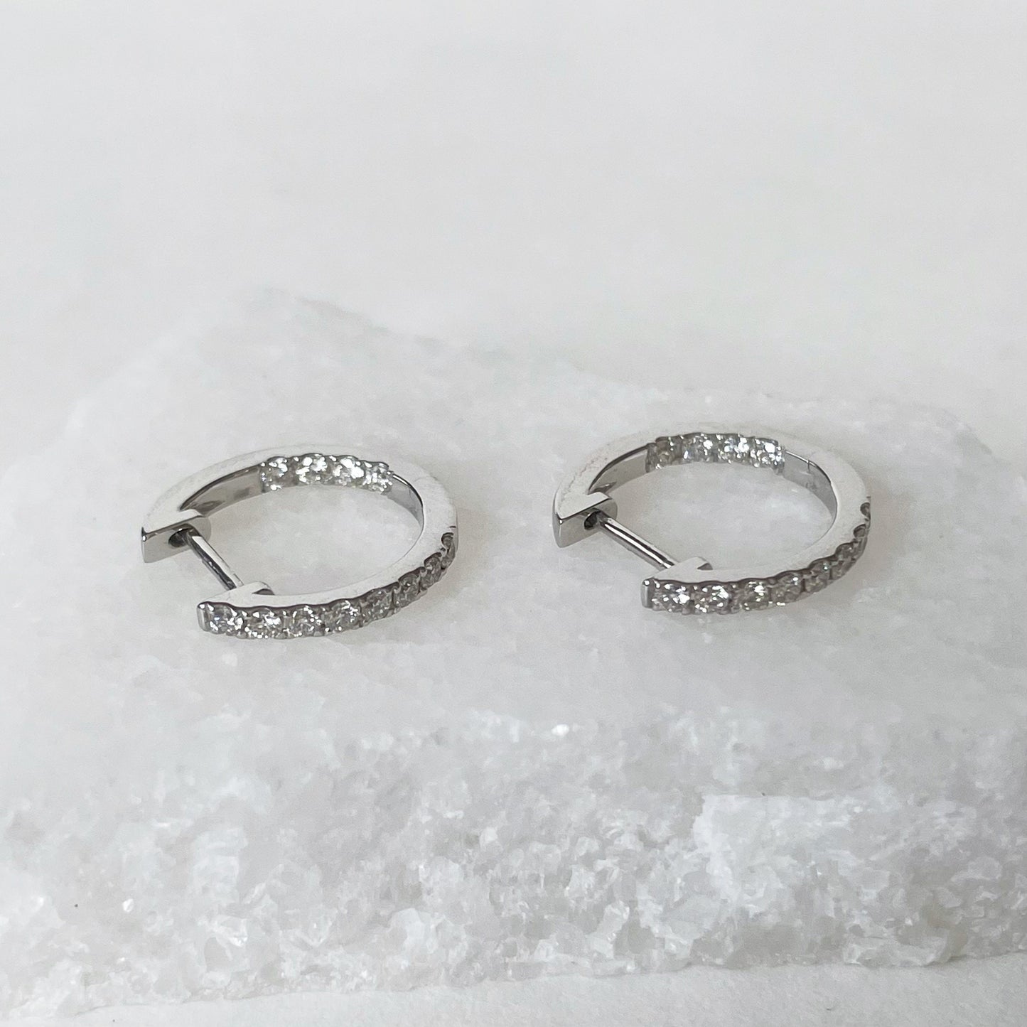 14K Solid Gold 0.43 ct. Genuine Diamond Hoops/Pair