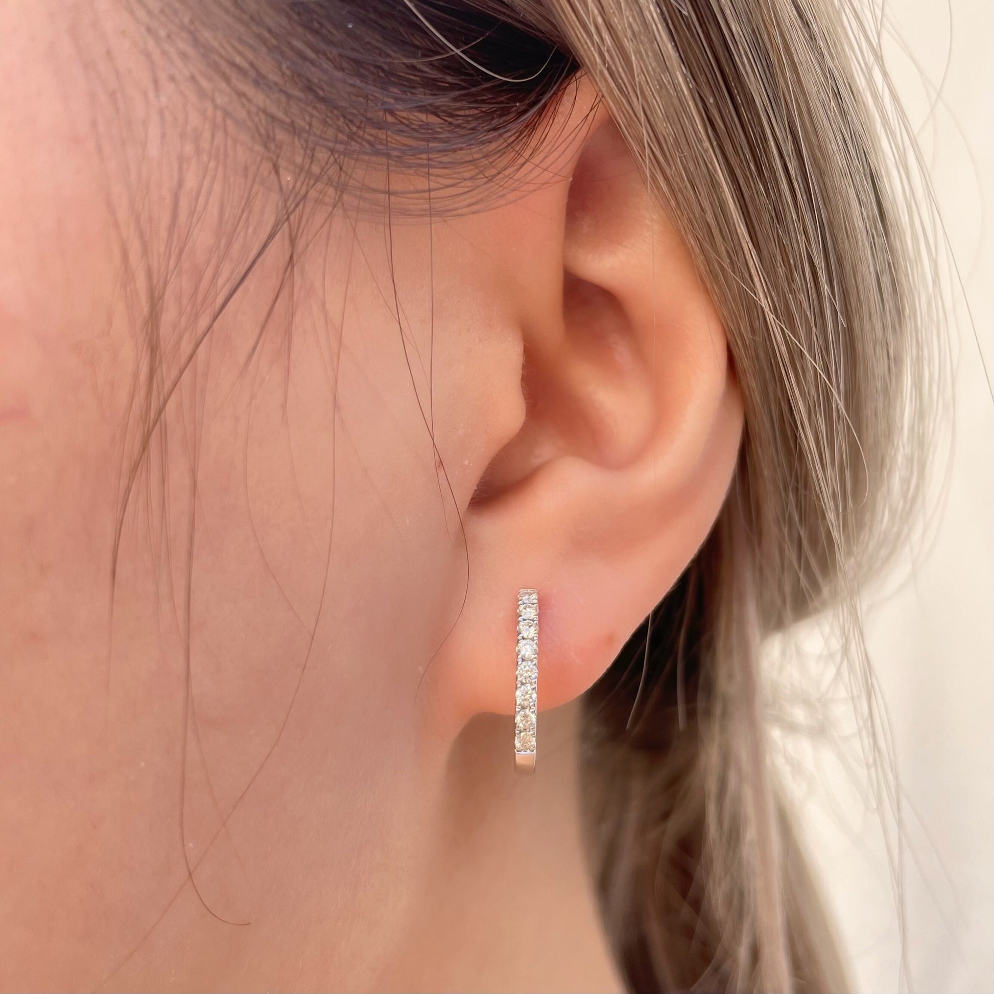 14K Solid Gold 0.43 ct. Genuine Diamond Hoops/Pair