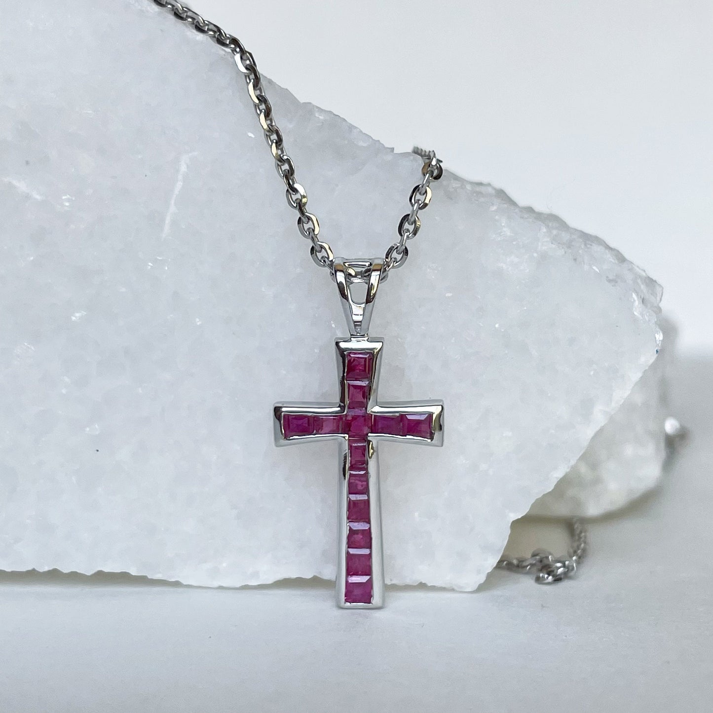 14K Solid Gold Genuine Ruby Cross Pendant (pendant only no chain)