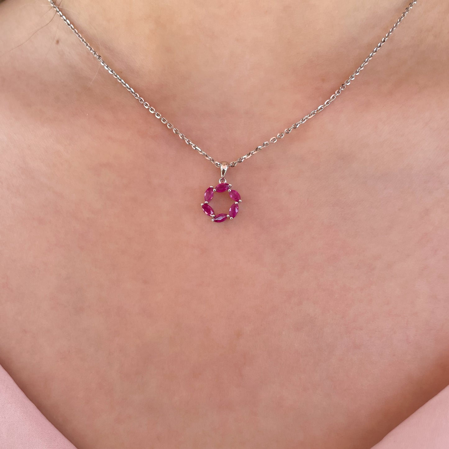 14K Solid Gold Genuine Ruby Circle Pendant