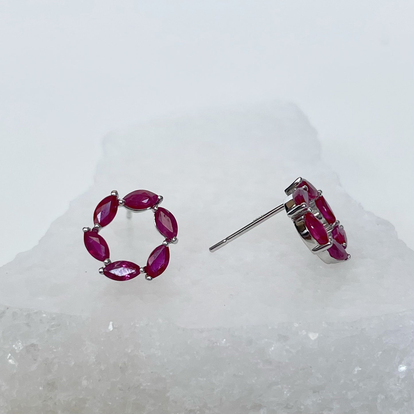 14K Solid Gold Genuine Ruby Circle Earrings/Pair