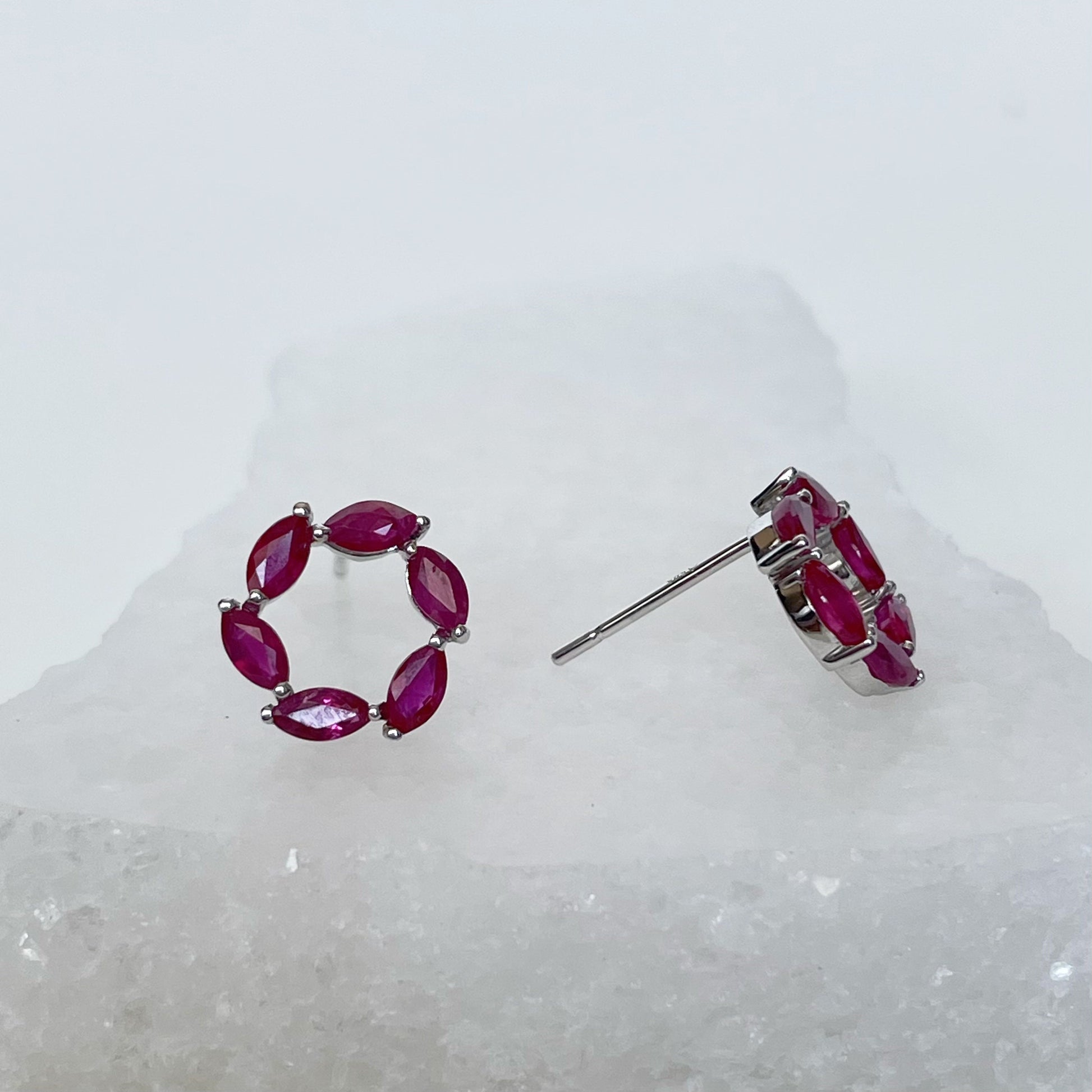 14K Solid Gold Genuine Ruby Circle Earrings/Pair