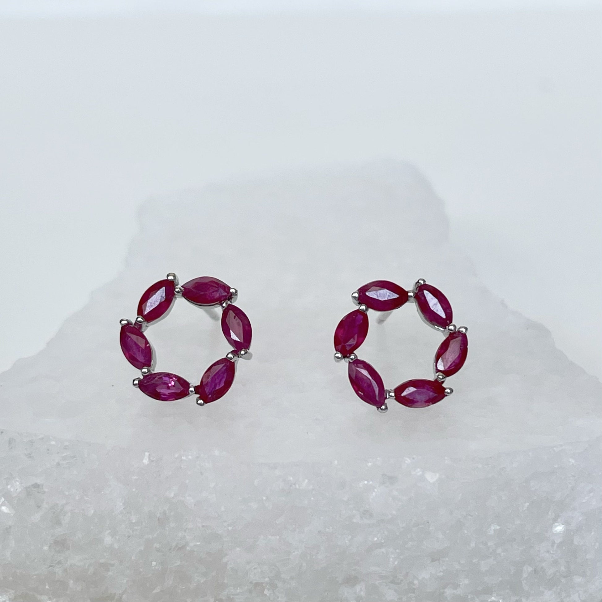 14K Solid Gold Genuine Ruby Circle Earrings/Pair