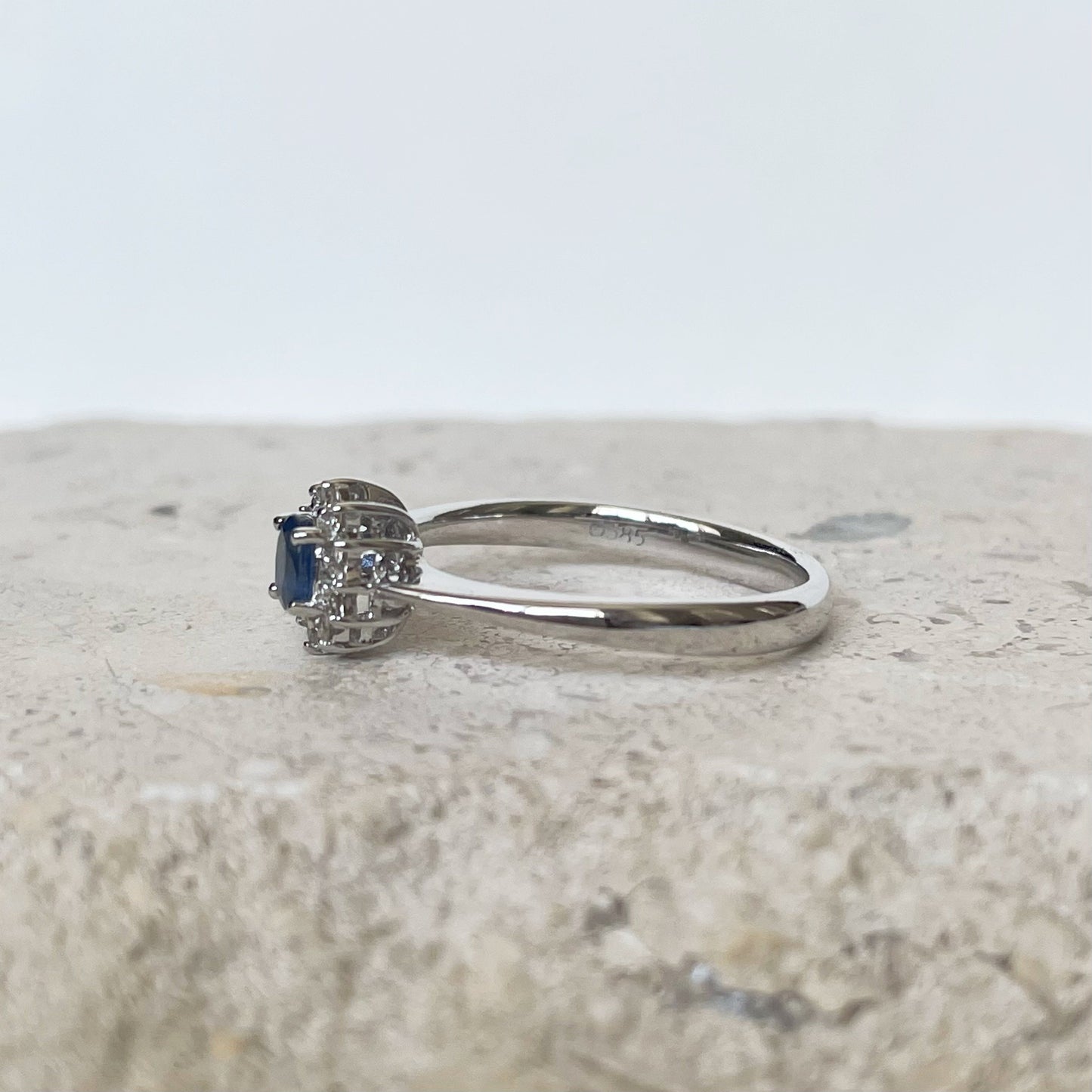 14K White Gold Natural Sapphire and Diamond Halo Ring