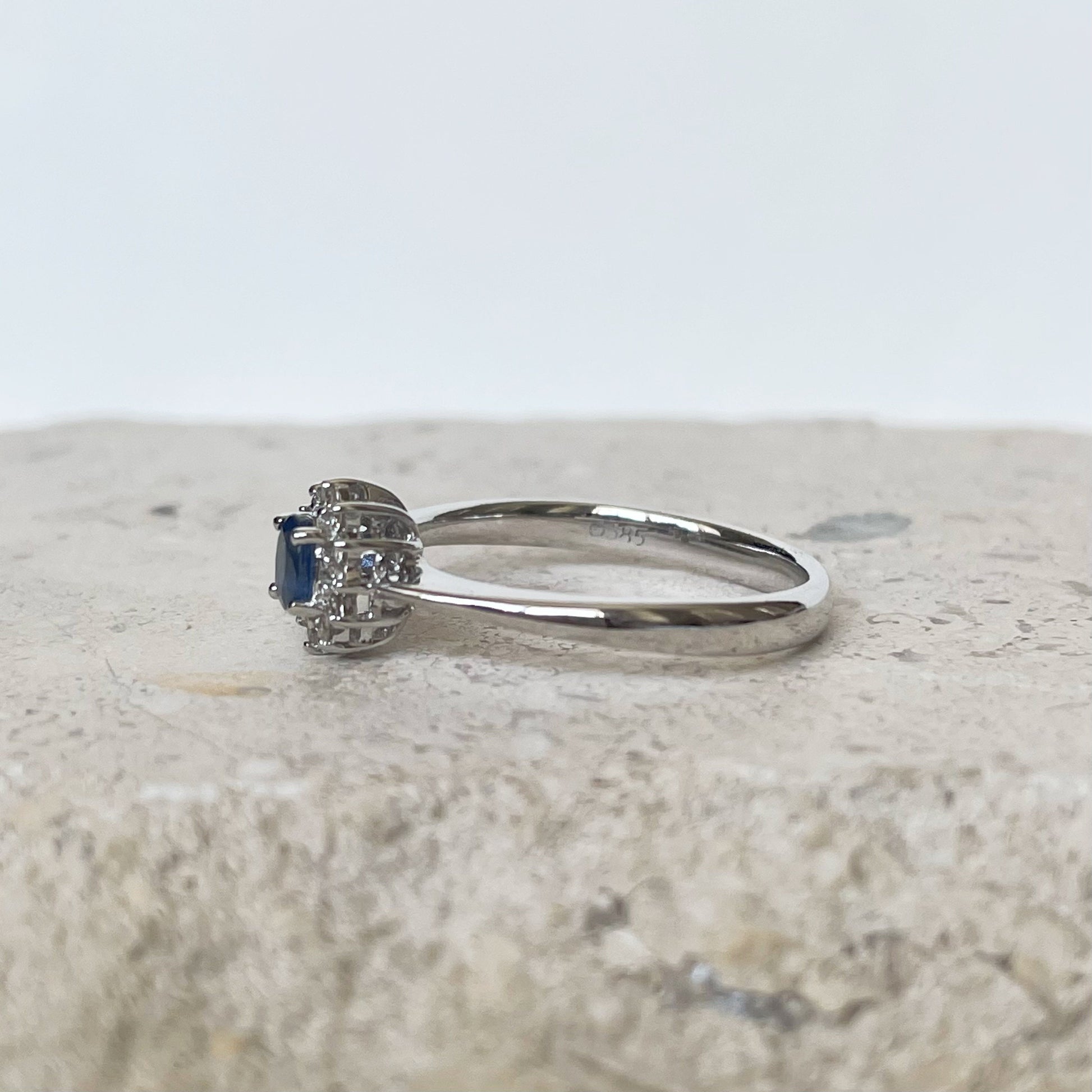 14K White Gold Natural Sapphire and Diamond Halo Ring
