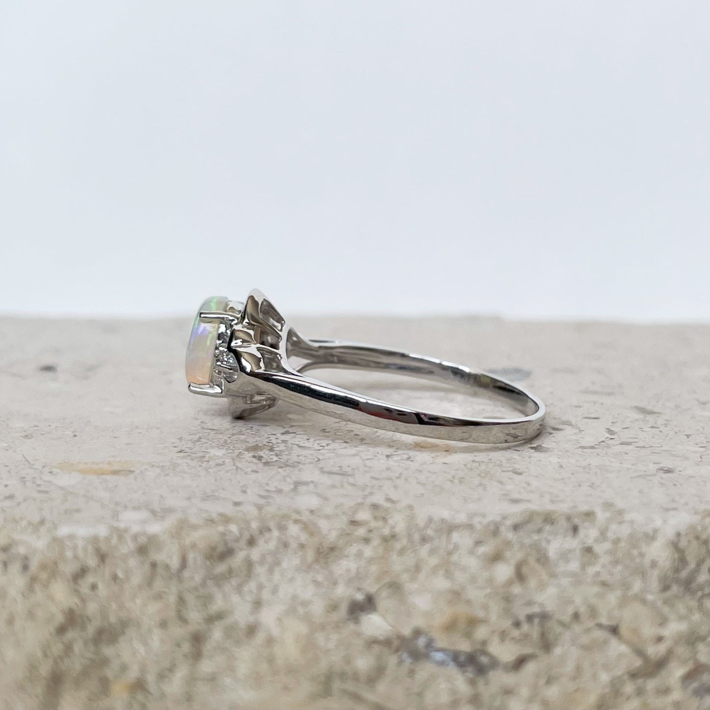 14K Solid Gold Genuine Opal and Diamond Ring