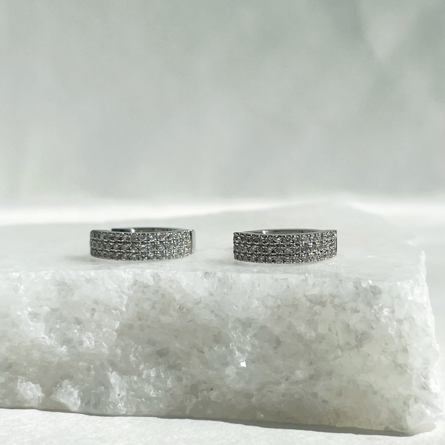 14K Solid Gold Genuine Bold Diamond Hoops/Pair