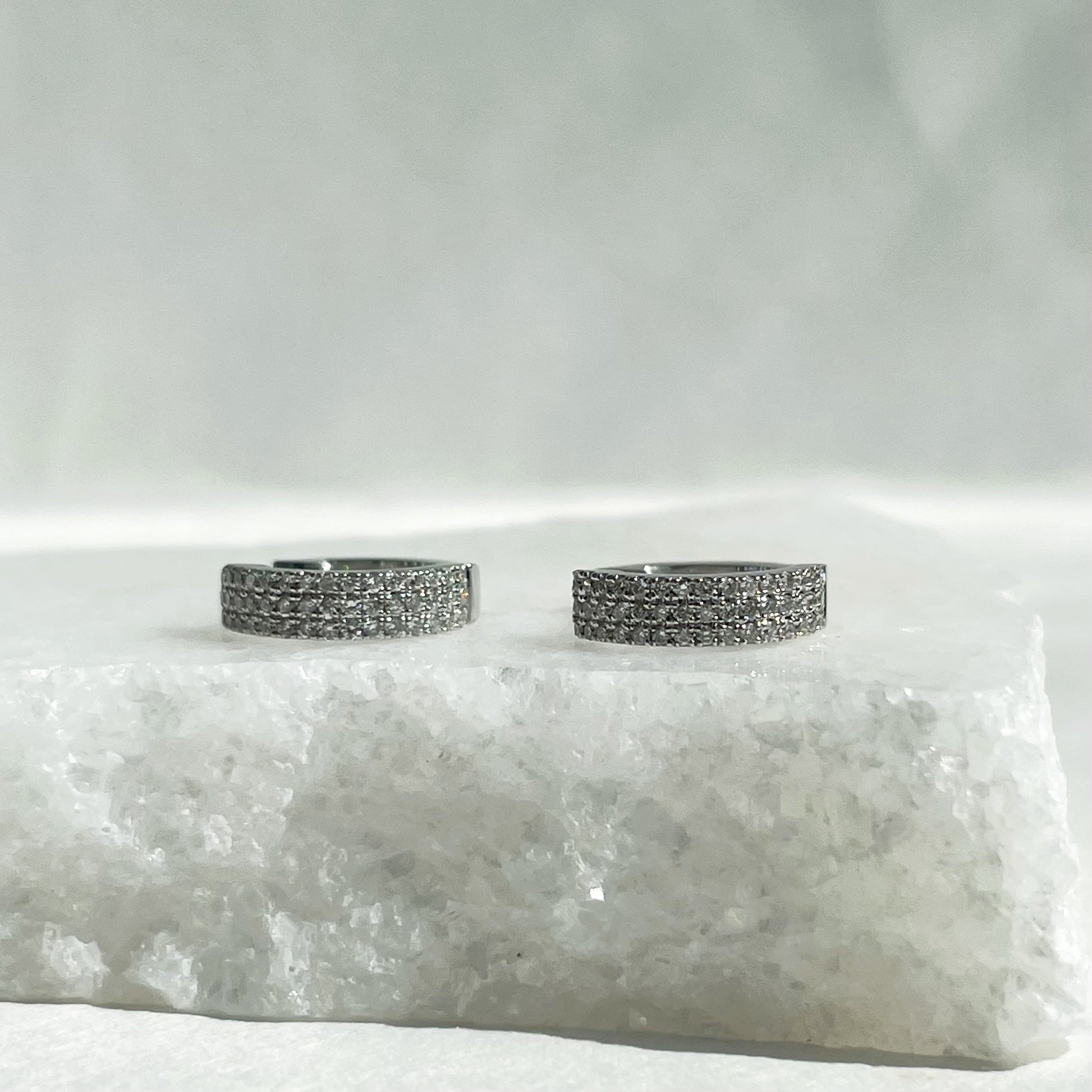 14K Solid Gold Genuine Bold Diamond Hoops/Pair