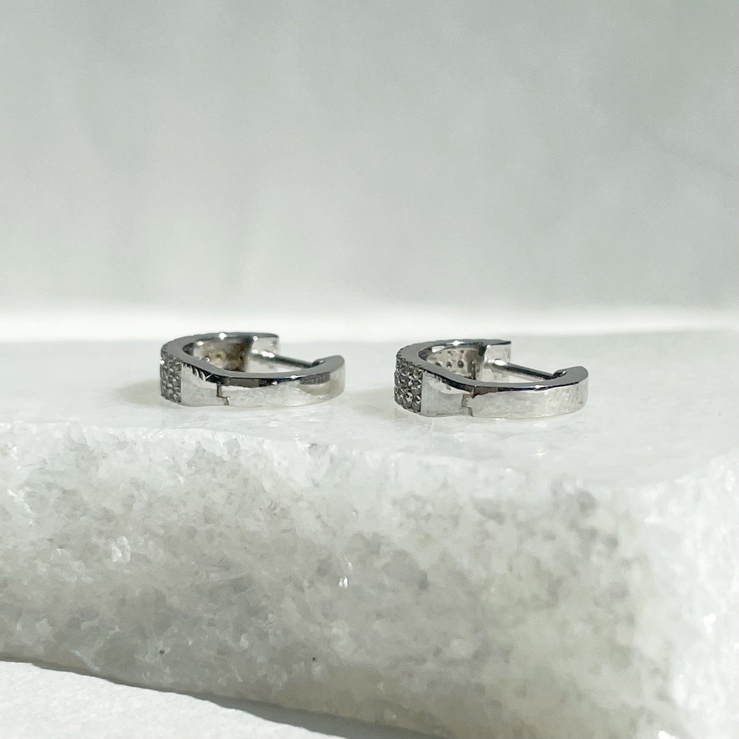 14K Solid Gold Genuine Bold Diamond Hoops/Pair