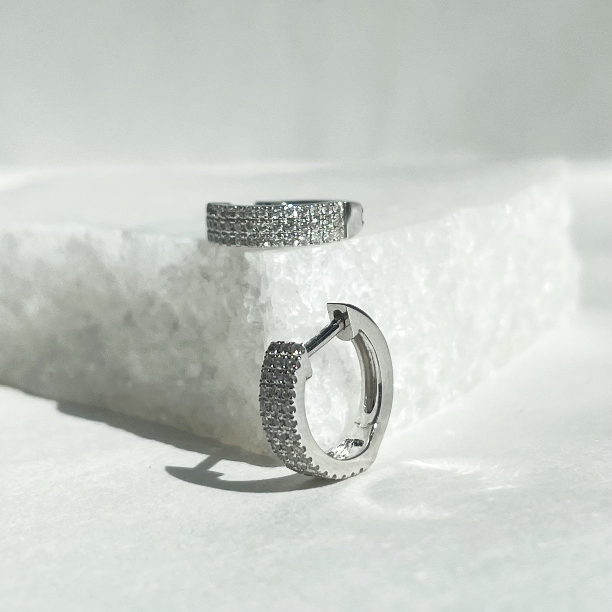 14K Solid Gold Genuine Bold Diamond Hoops/Pair