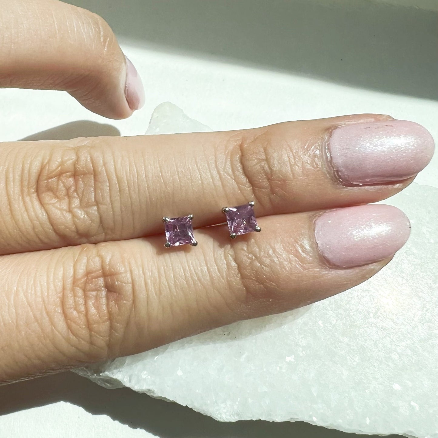 14K Solid Gold Genuine Pink Sapphire Studs