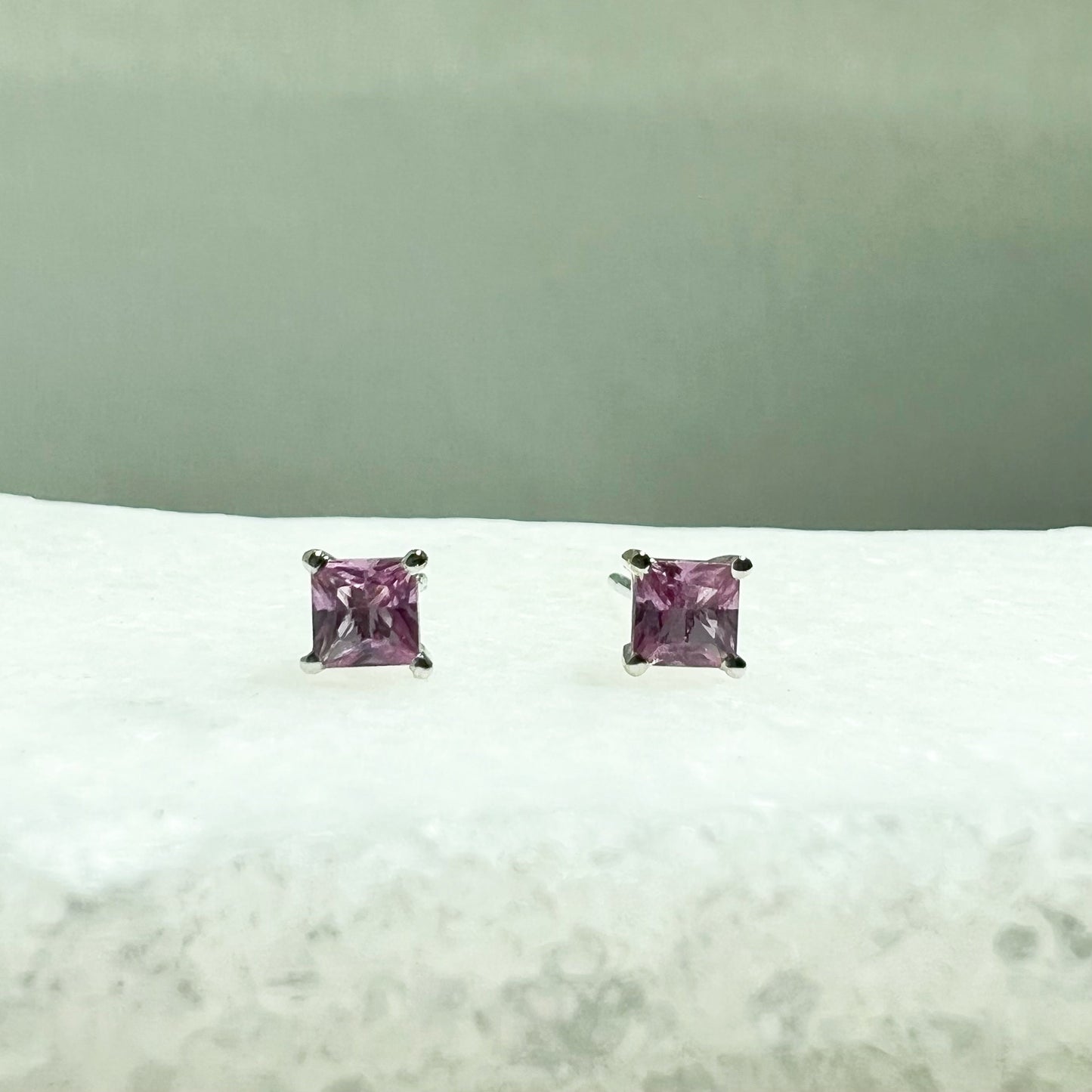 14K Solid Gold Genuine Pink Sapphire Studs