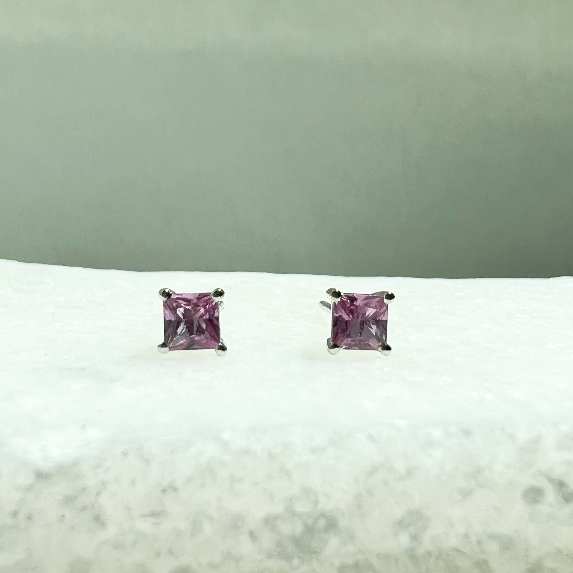 14K Solid Gold Genuine Pink Sapphire Studs