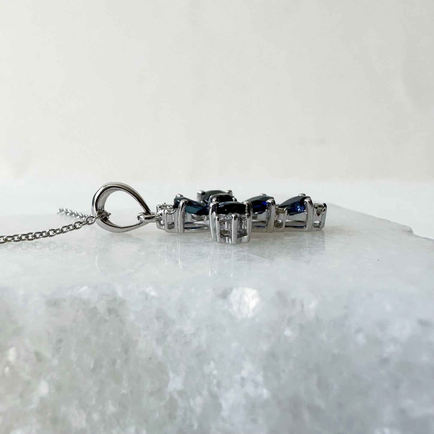 14K Solid Gold Genuine Sapphire and Diamond Cross Pendant