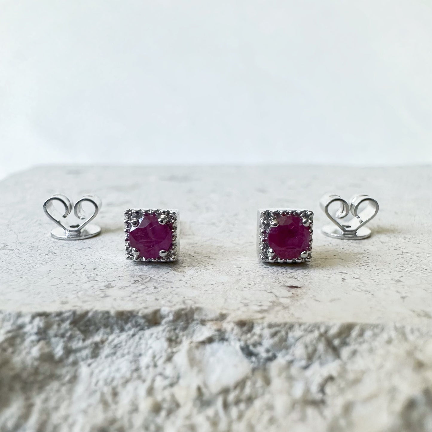 14K Solid Gold Genuine Ruby Studs/Pair
