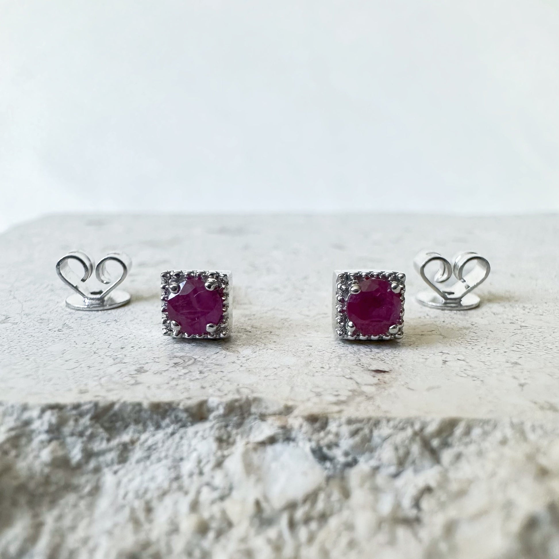 14K Solid Gold Genuine Ruby Studs/Pair
