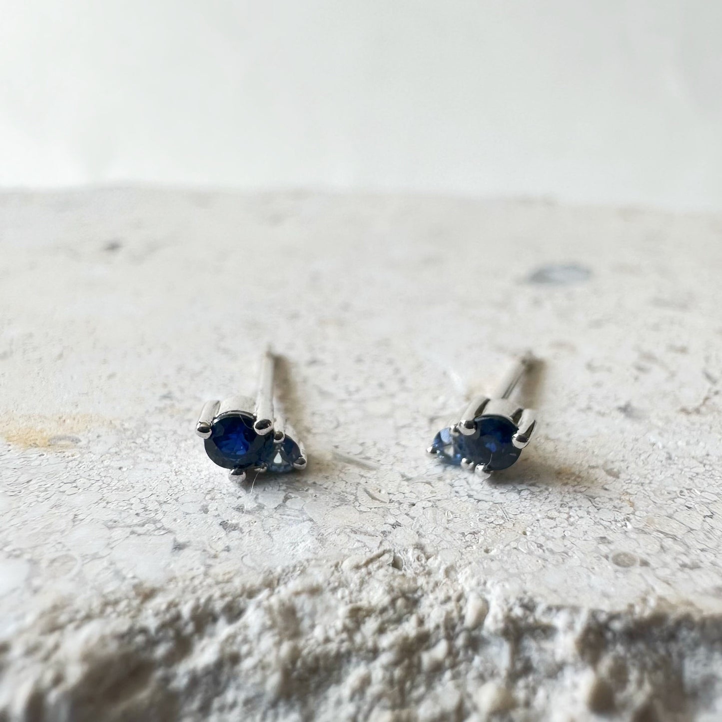 14K Solid Gold Genuine Sapphire Stacked Studs/Pair