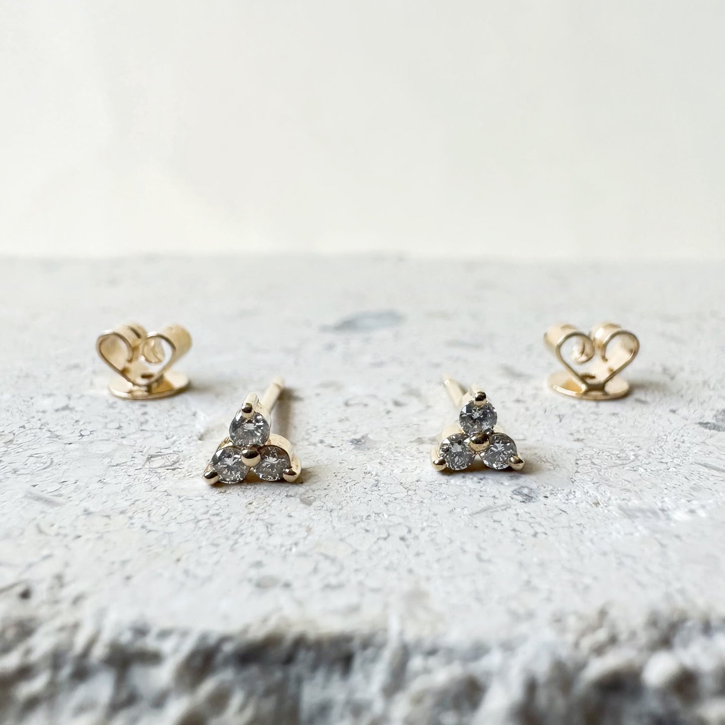 14K Solid Gold Genuine Diamond Trio Studs/Pair