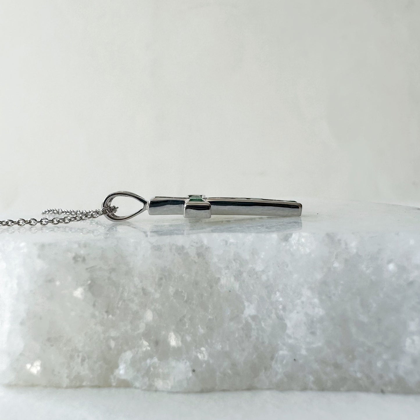 14K Solid Gold Genuine Emerald Cross Pendant