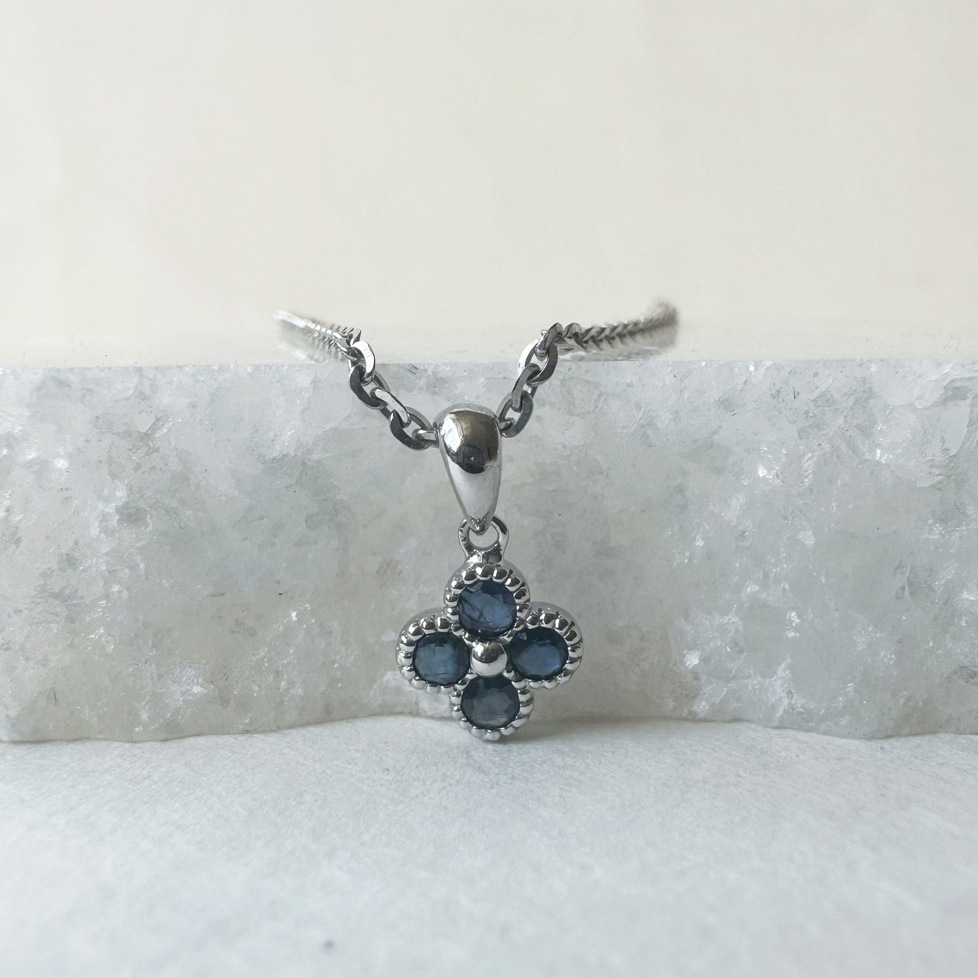 14K Solid Gold Genuine Sapphire Clover Pendant