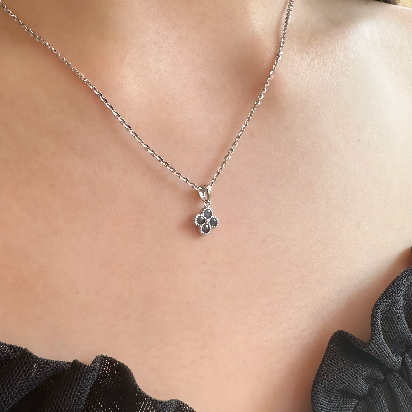 14K Solid Gold Genuine Sapphire Clover Pendant