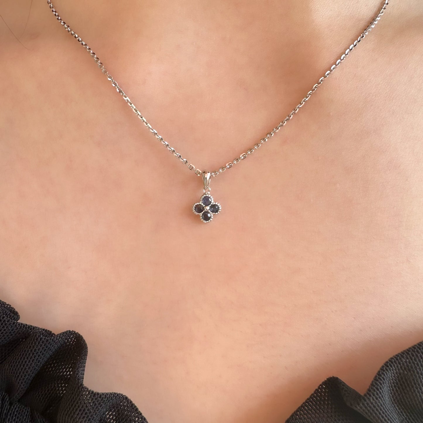 14K Solid Gold Genuine Sapphire Clover Pendant