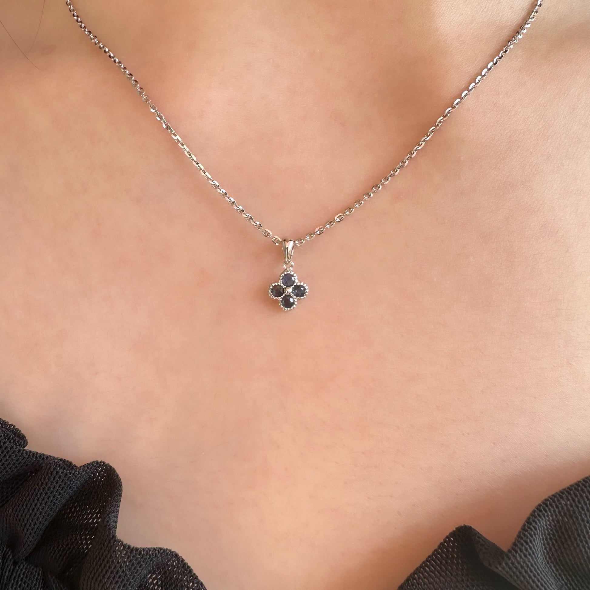 14K Solid Gold Genuine Sapphire Clover Pendant