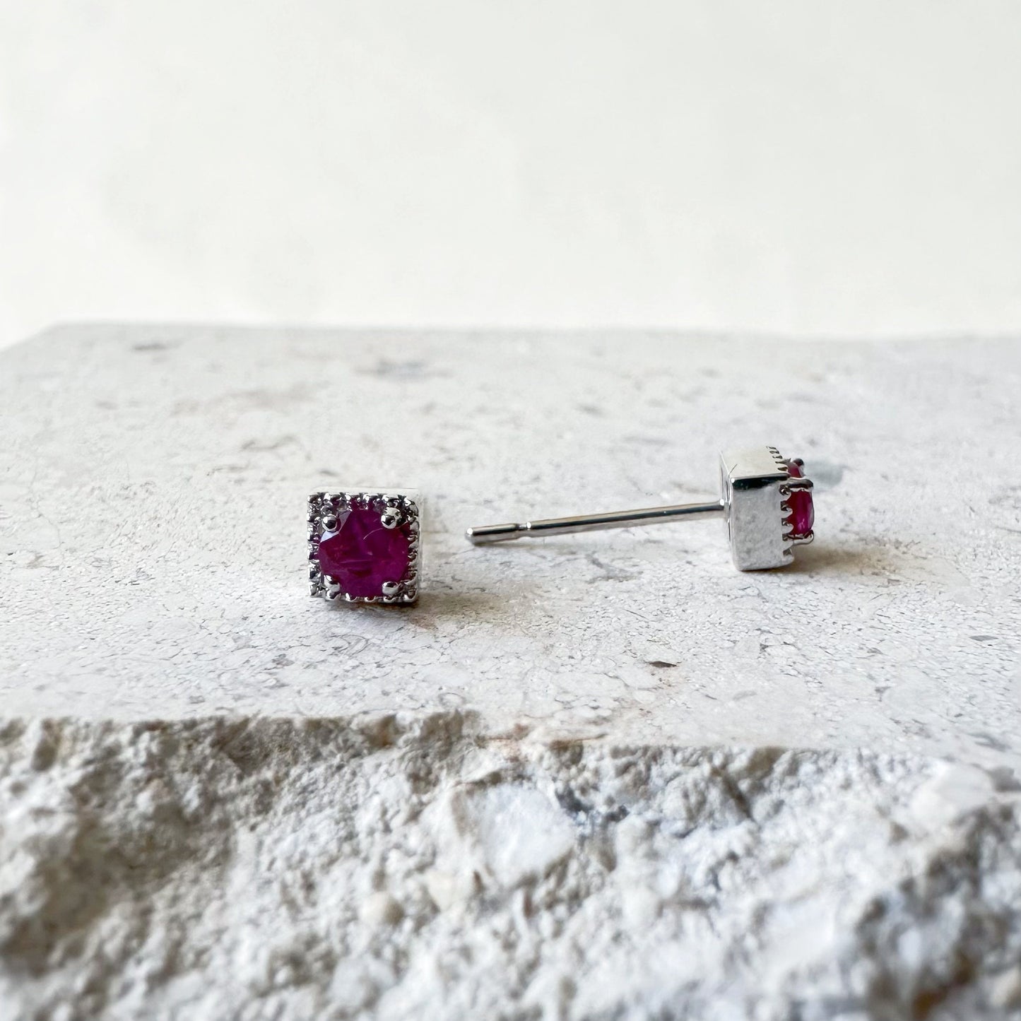 14K Solid Gold Genuine Ruby Studs/Pair