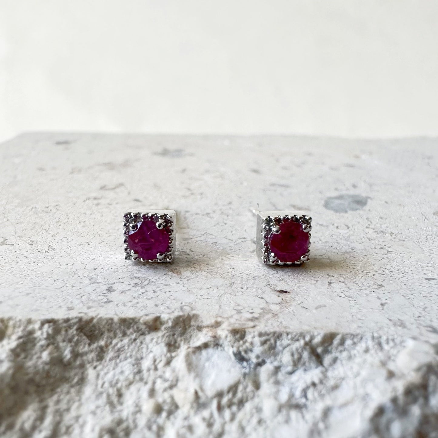 14K Solid Gold Genuine Ruby Studs/Pair