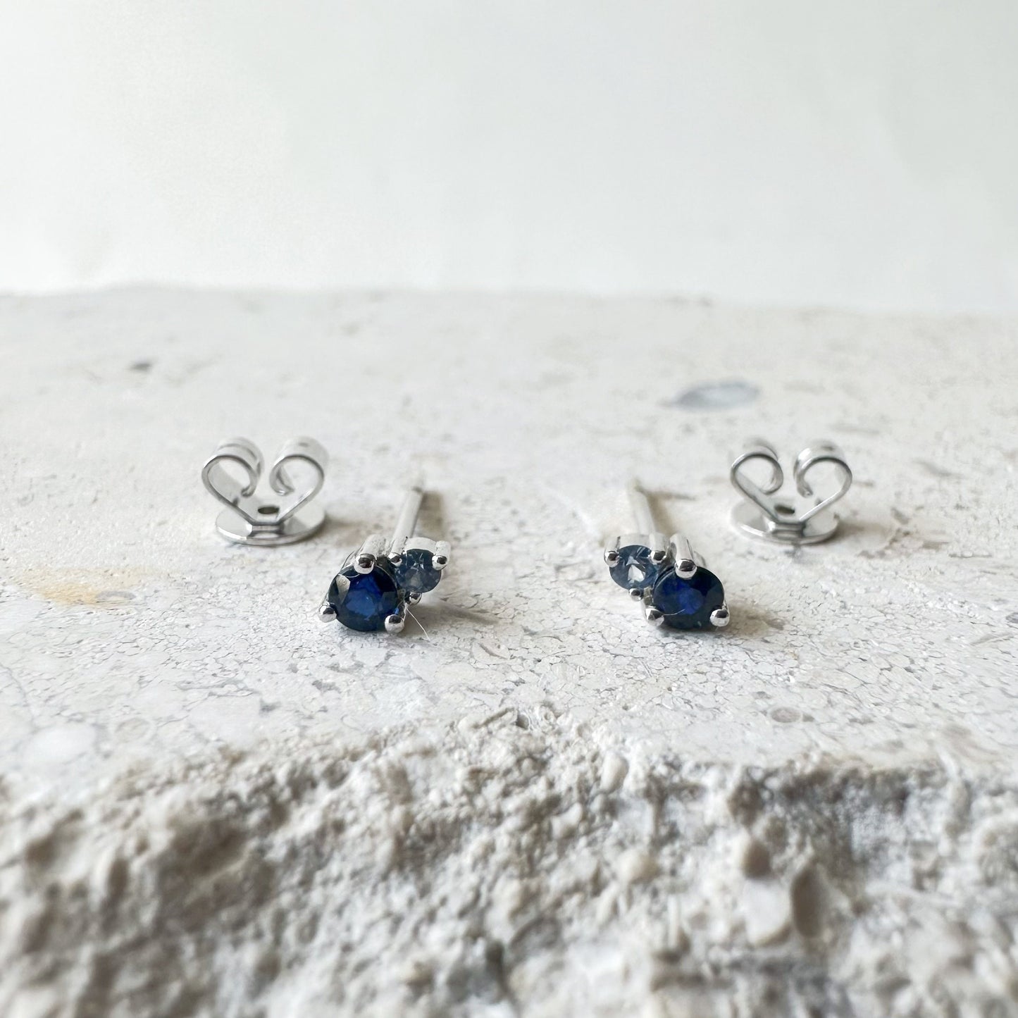 14K Solid Gold Genuine Sapphire Stacked Studs/Pair