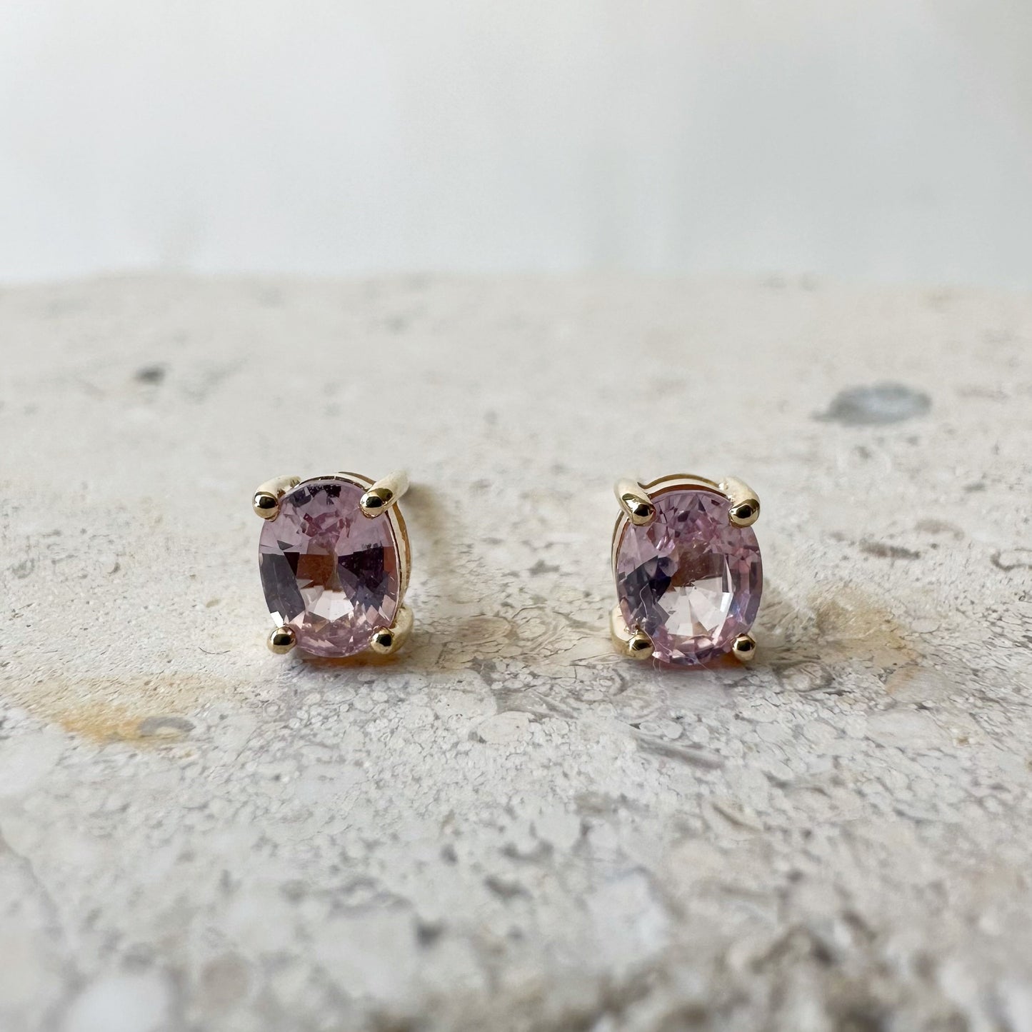 14K Solid Gold Genuine Oval Pink Sapphire Studs/Pair