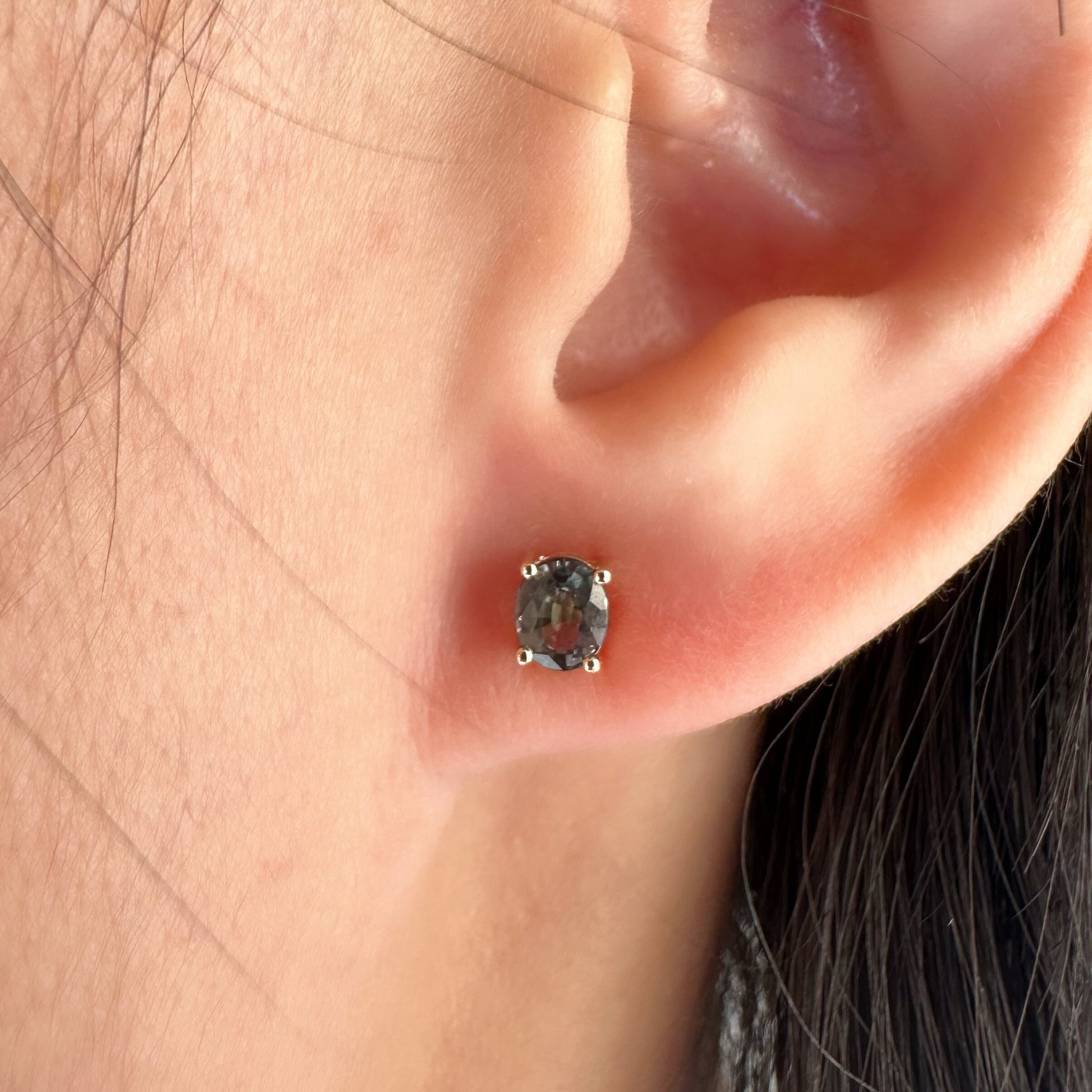 14K Solid Gold Genuine Green Sapphire Oval Studs/Pair