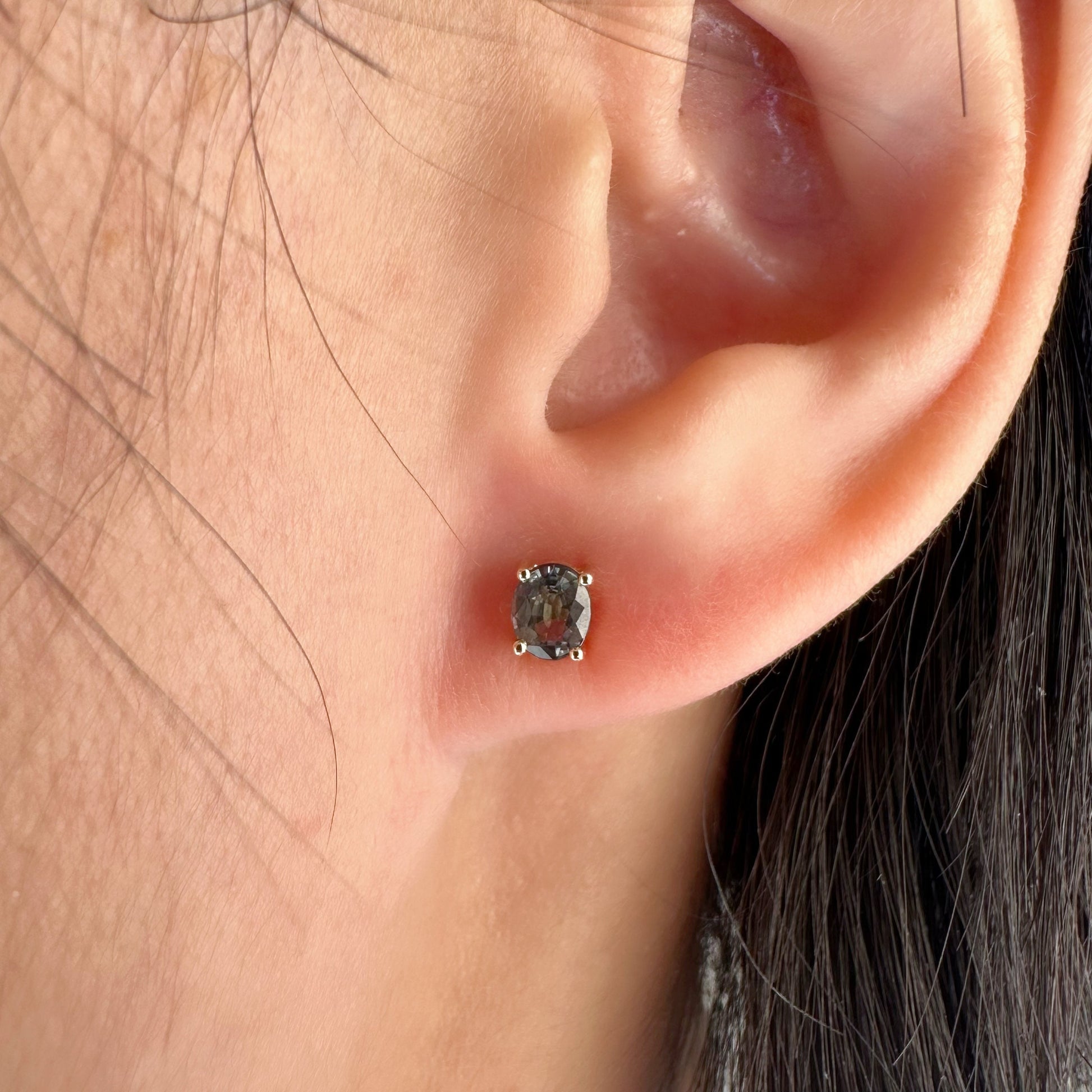 14K Solid Gold Genuine Green Sapphire Oval Studs/Pair