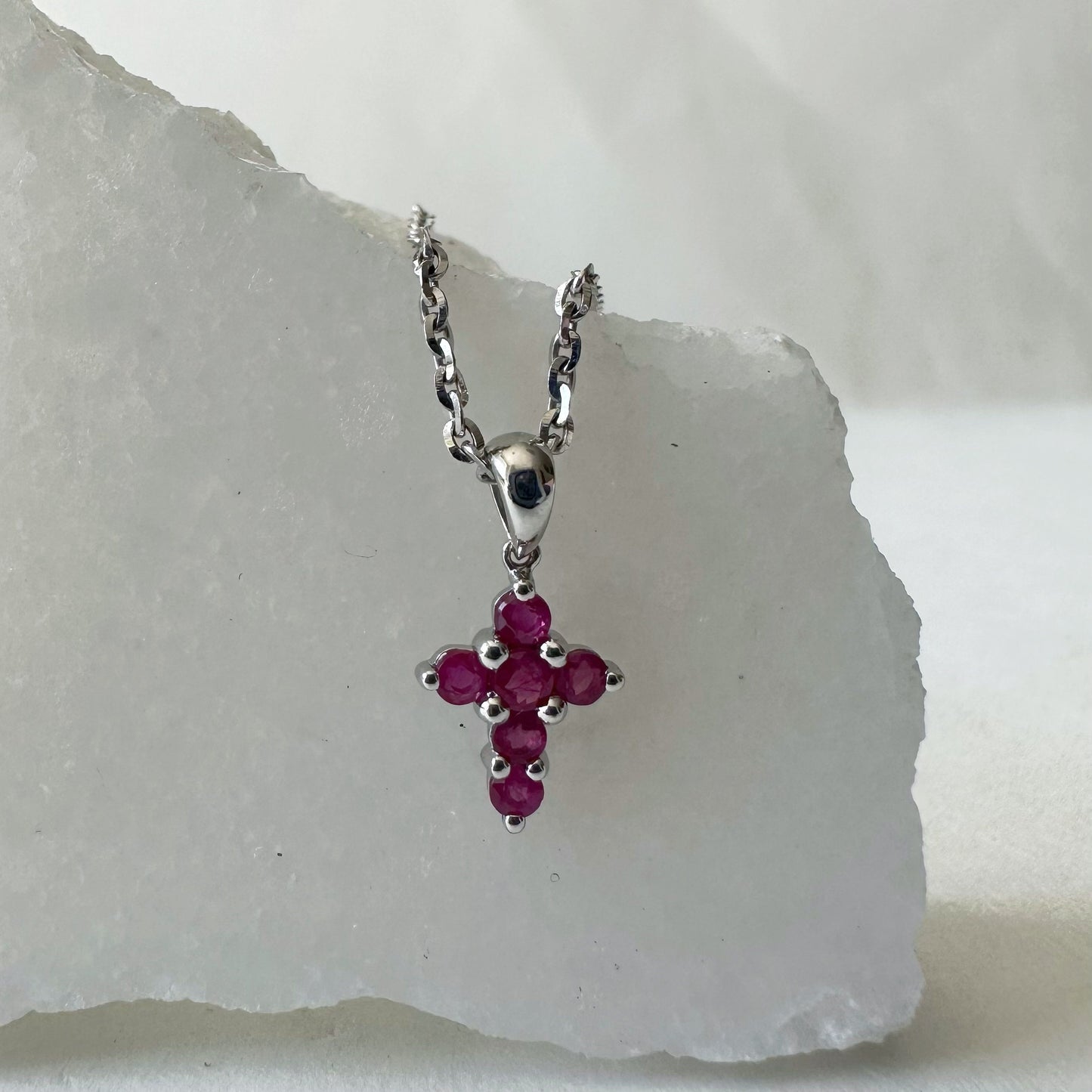 14K Solid Gold Genuine Ruby Small Cross Pendant